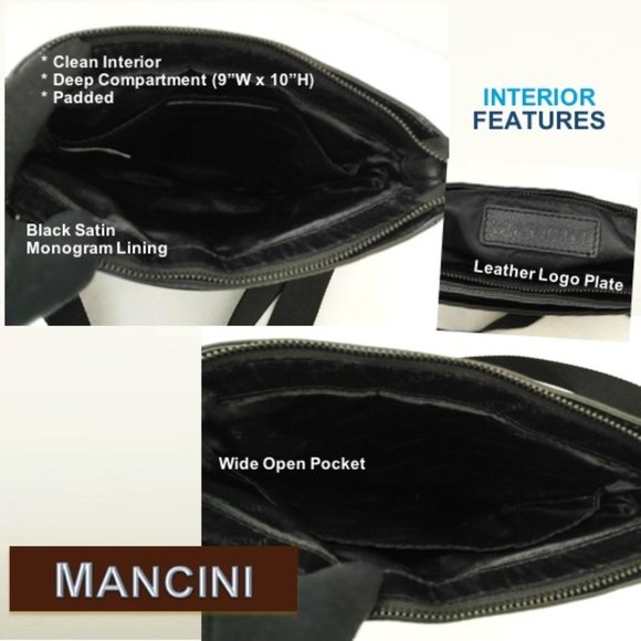 MANCINI Unisex Black Leather Vertical Messenger Bag Padded Shoulder Cros… - Picture 8 of 13